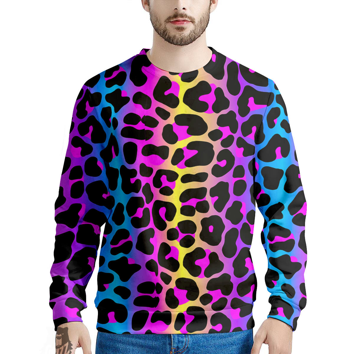 Leopard Rainbow Print Pattern Men's Sweatshirt-grizzshop