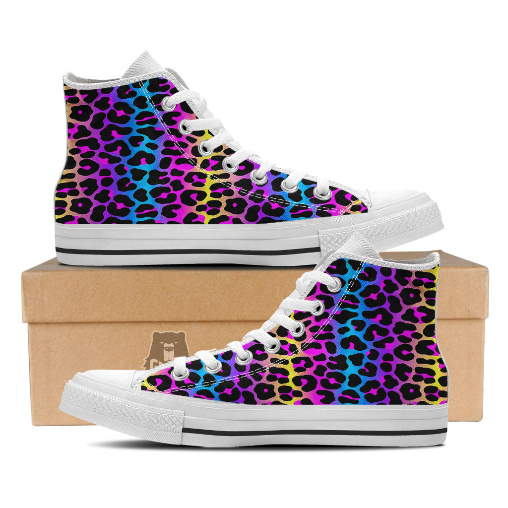 Leopard Rainbow Print Pattern White High Top Shoes-grizzshop