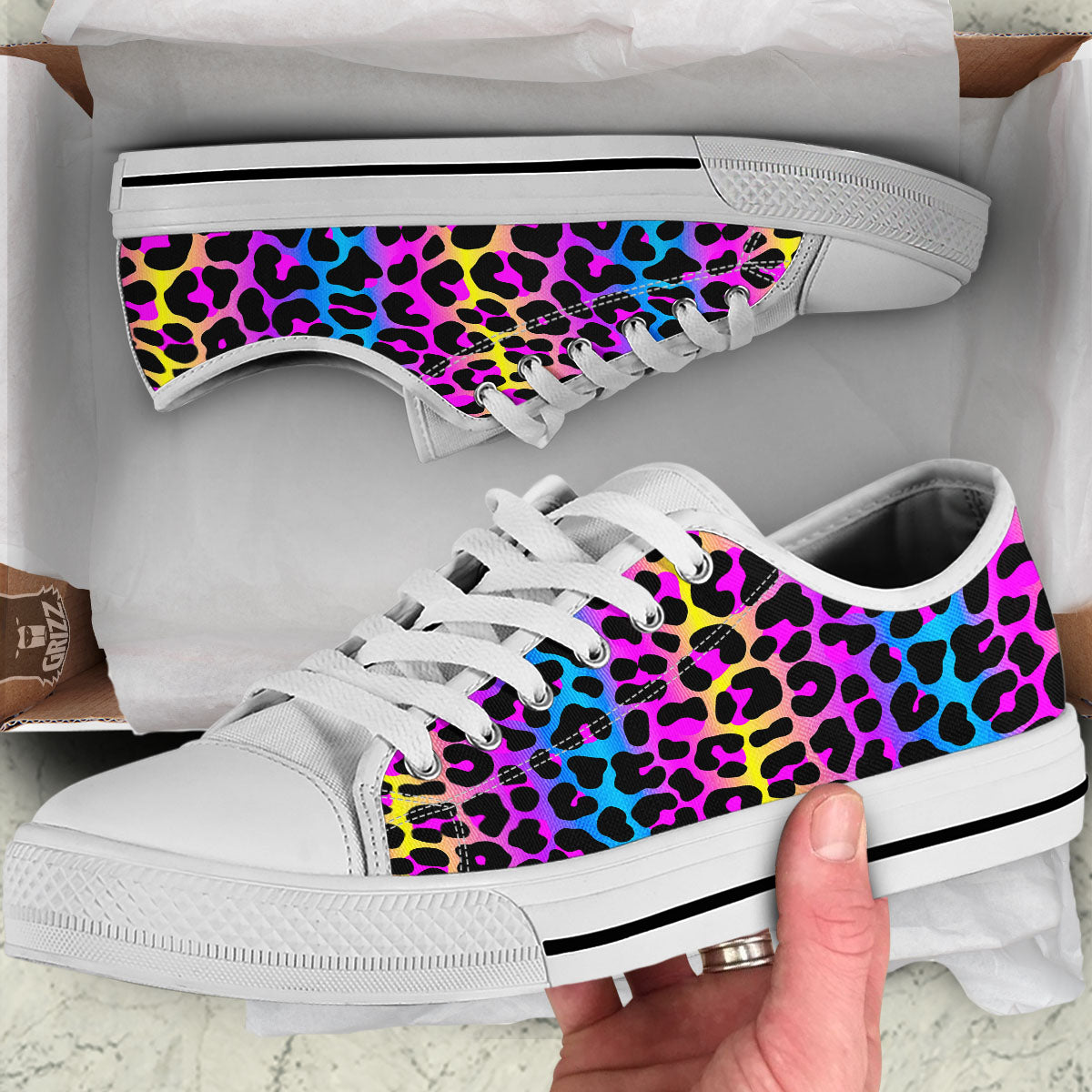 Leopard Rainbow Print Pattern White Low Top Shoes-grizzshop