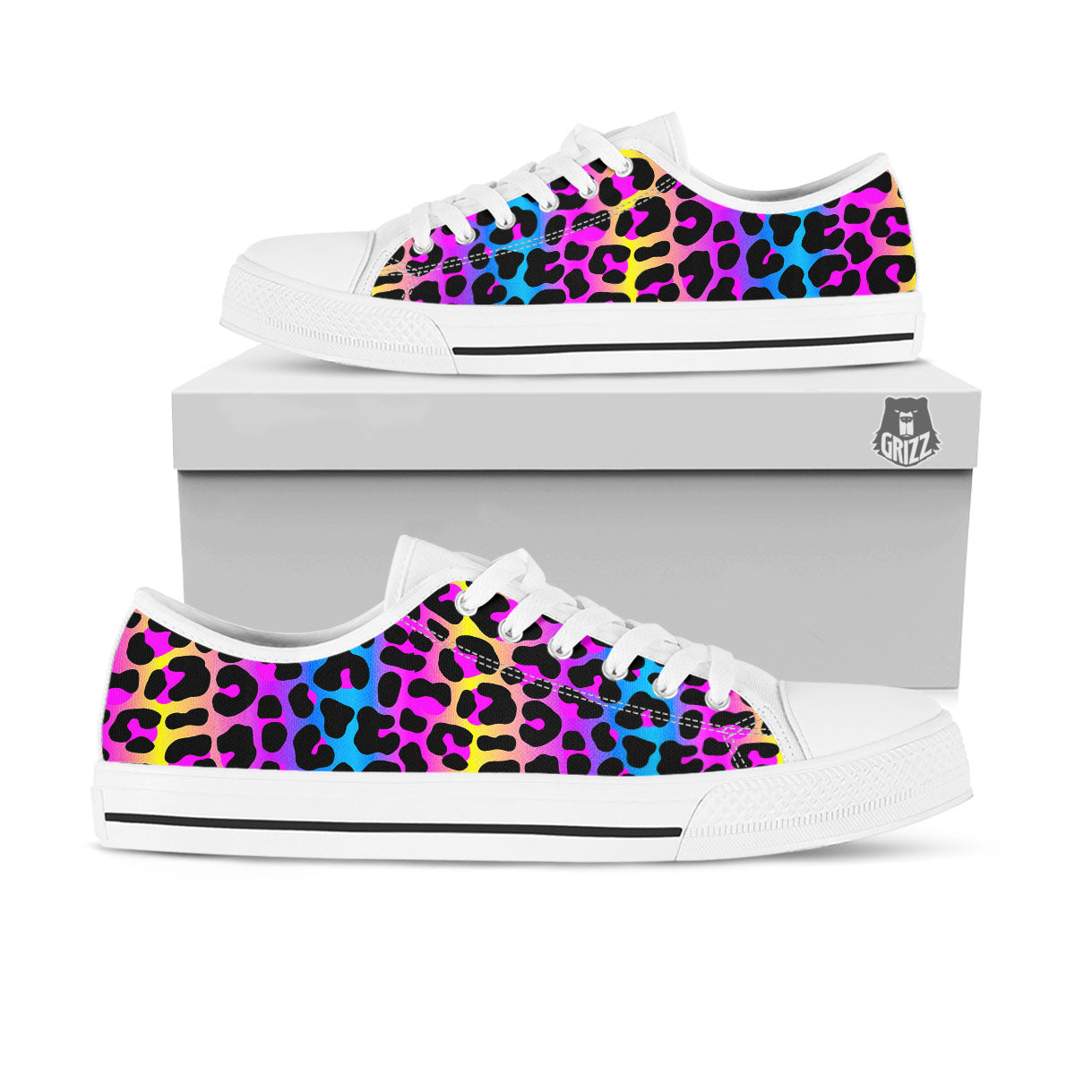 Leopard Rainbow Print Pattern White Low Top Shoes-grizzshop