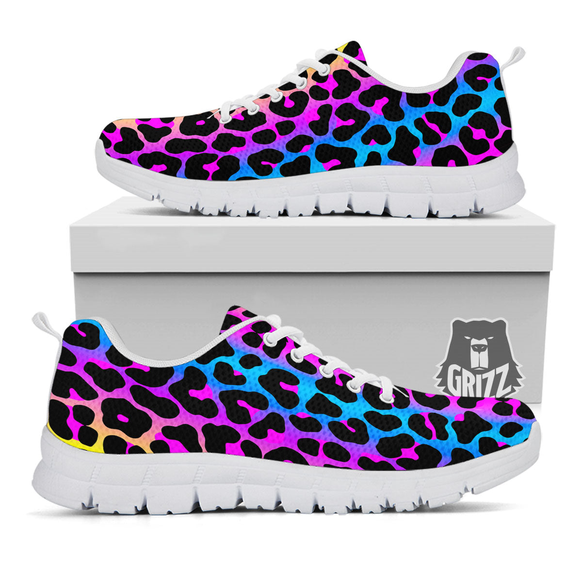 Leopard Rainbow Print Pattern White Sneaker-grizzshop