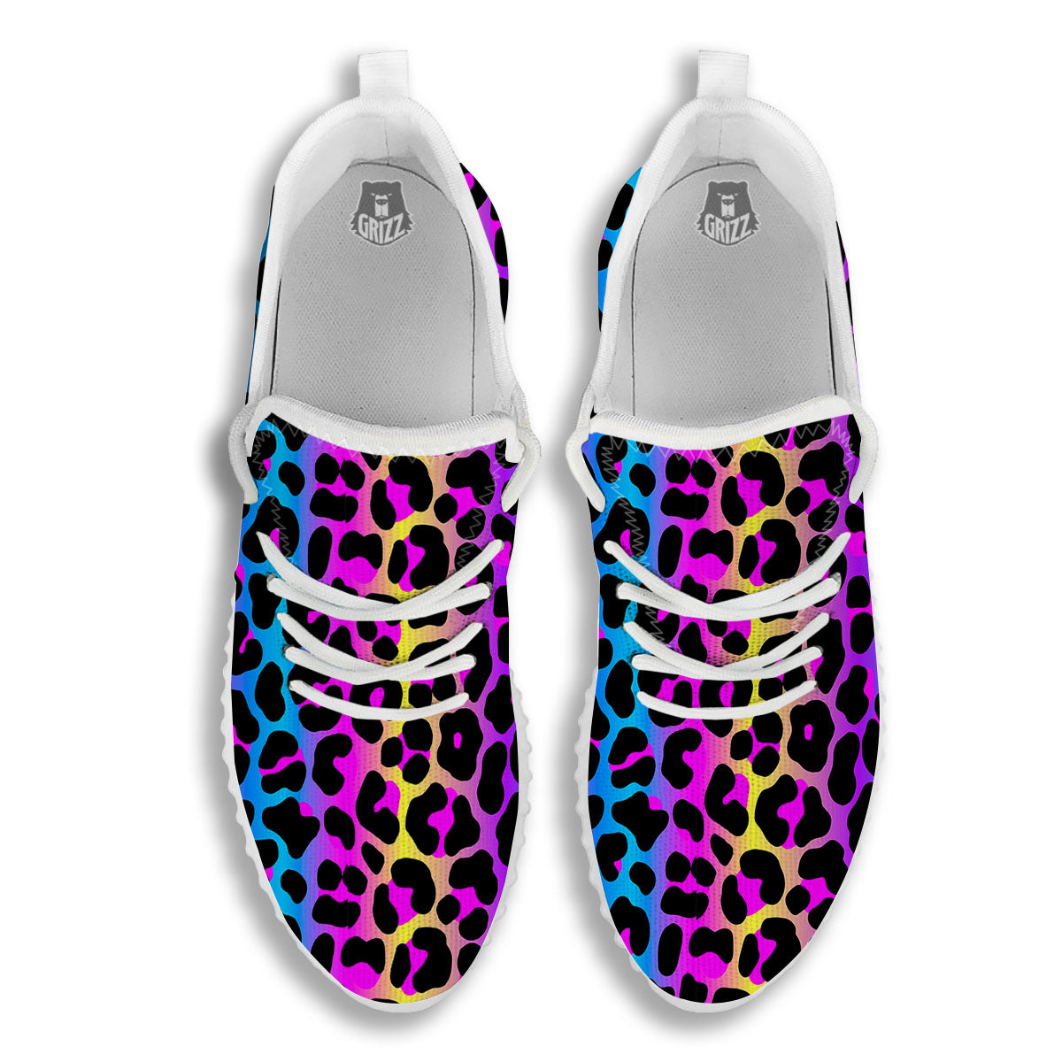 Leopard Rainbow Print Pattern White Walking Shoes-grizzshop