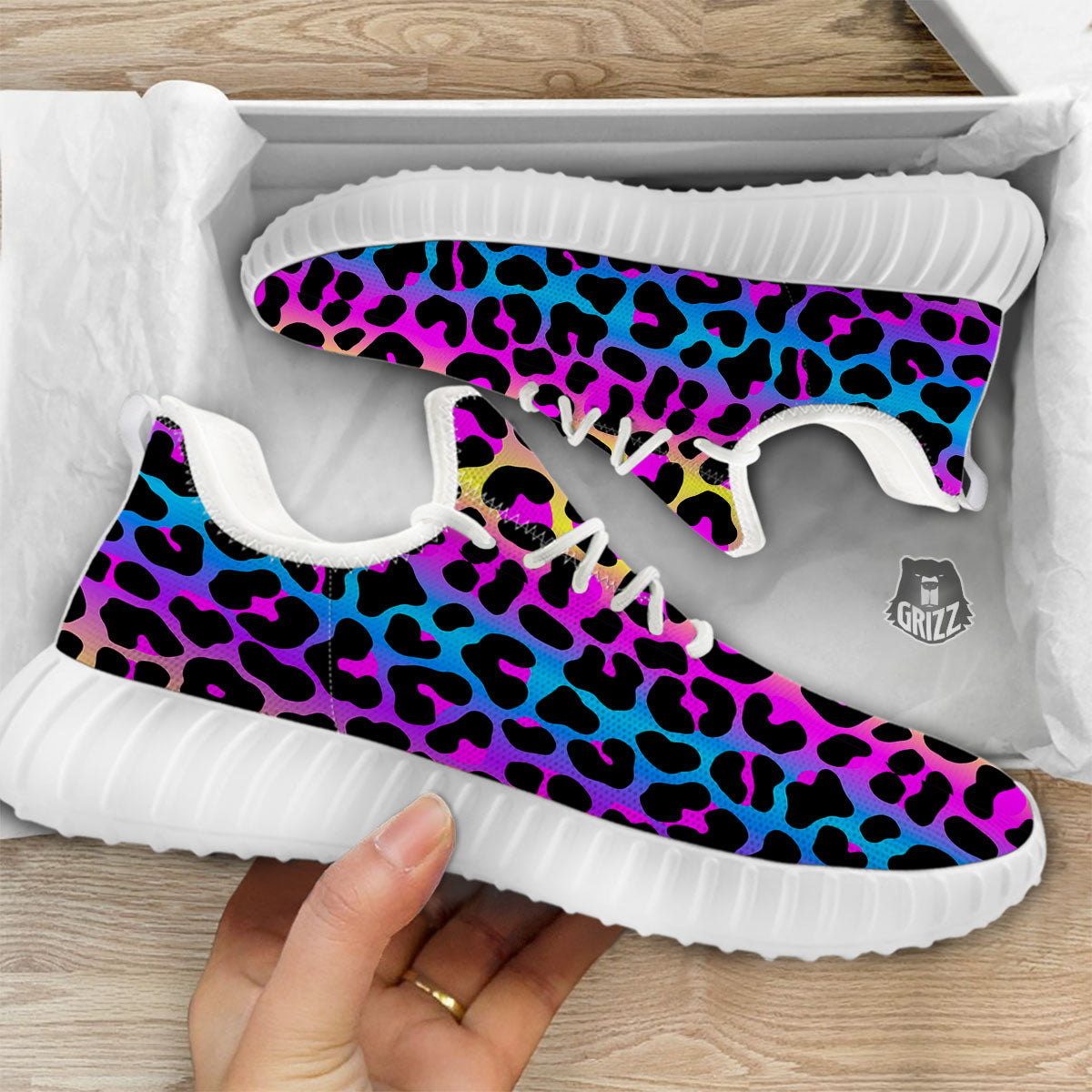 Leopard Rainbow Print Pattern White Walking Shoes-grizzshop
