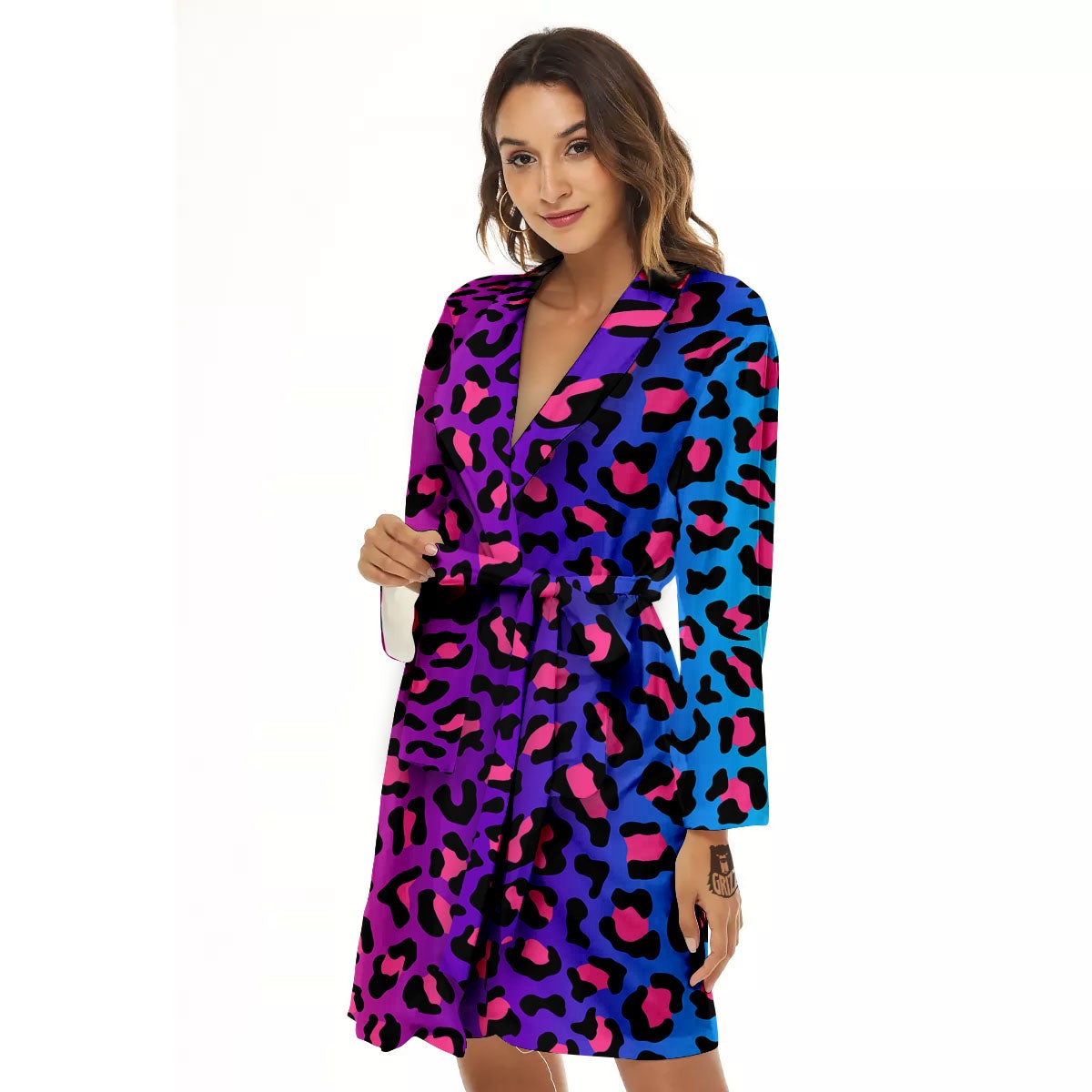 Leopard Rainbow Print Women's Robe-grizzshop
