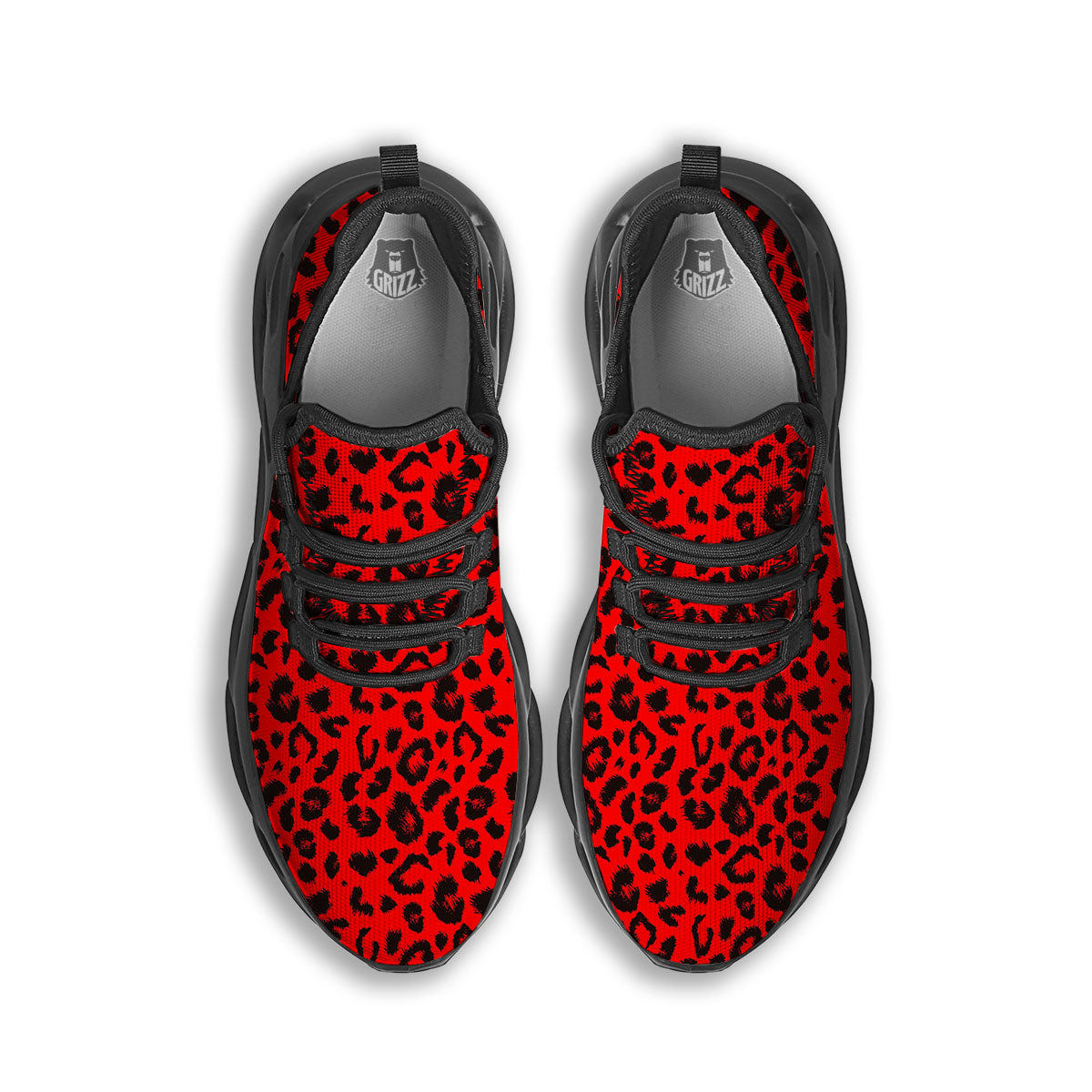Leopard Red Print Pattern Black Running Shoes-grizzshop