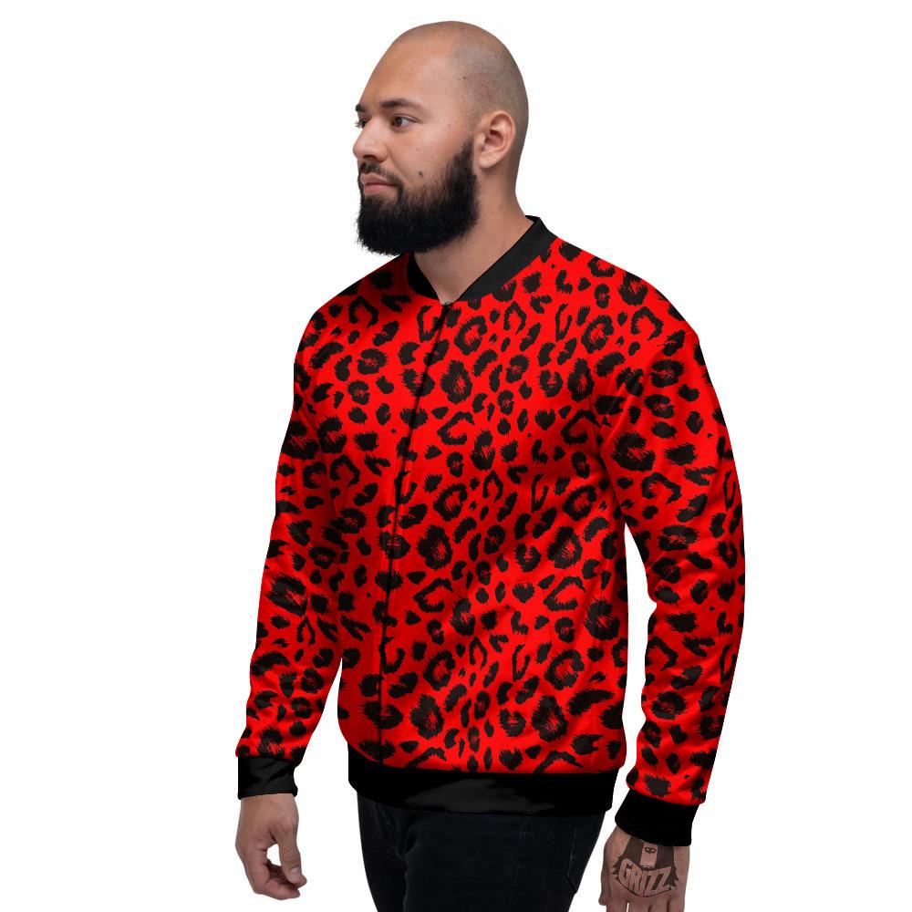 Leopard Red Print Pattern Men's Bomber Jacket-grizzshop
