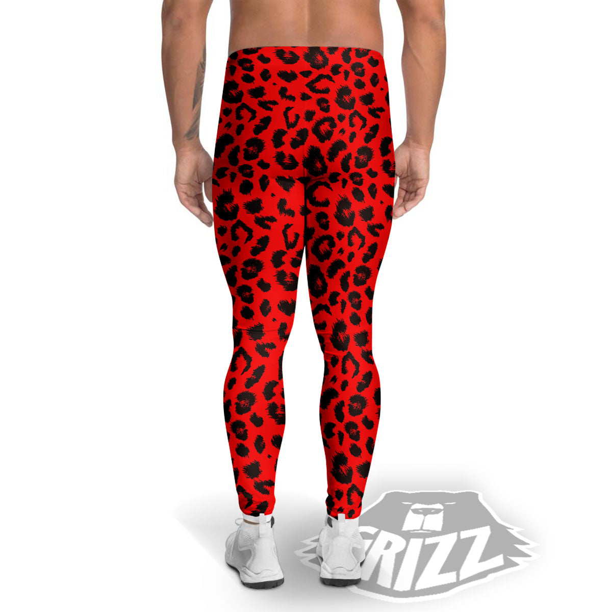 Leopard Red Print Pattern Men's Leggings-grizzshop
