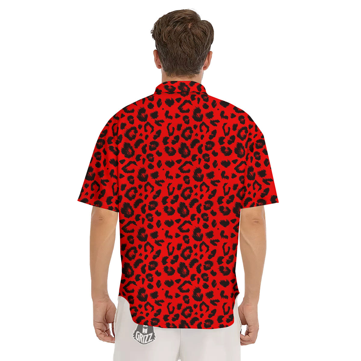 Leopard Red Print Pattern Men's Short Sleeve Shirts-grizzshop