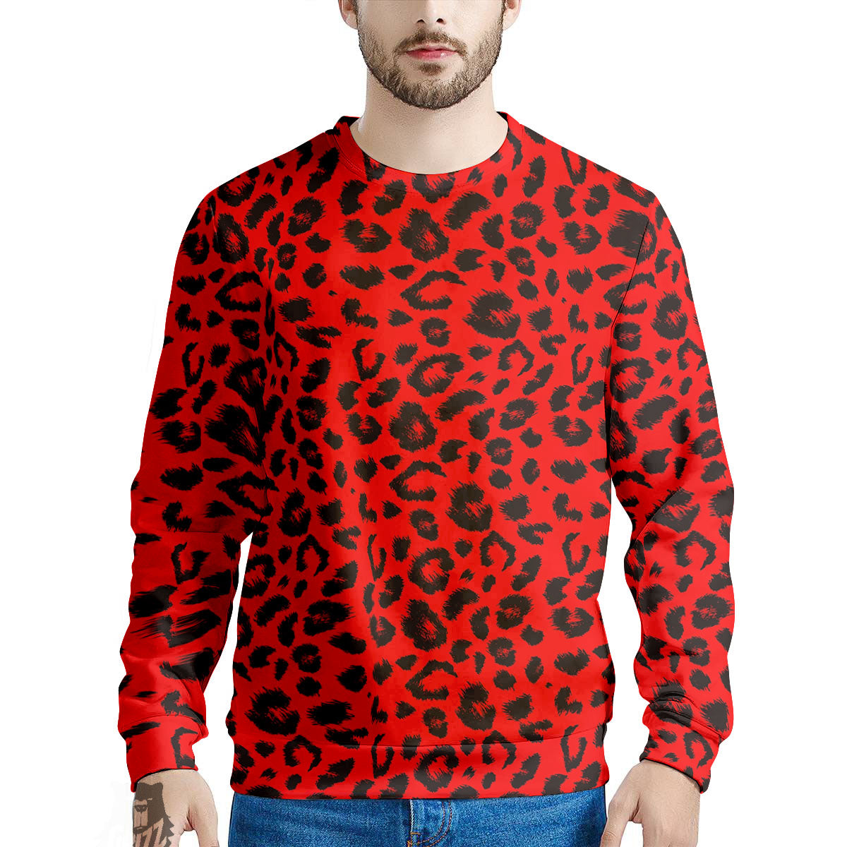 Leopard Red Print Pattern Men's Sweatshirt-grizzshop