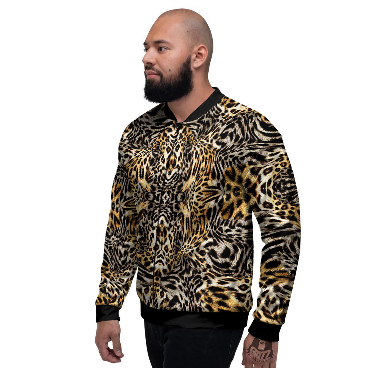 Leopard Skin Texture Print Pattern Men's Bomber Jacket-grizzshop