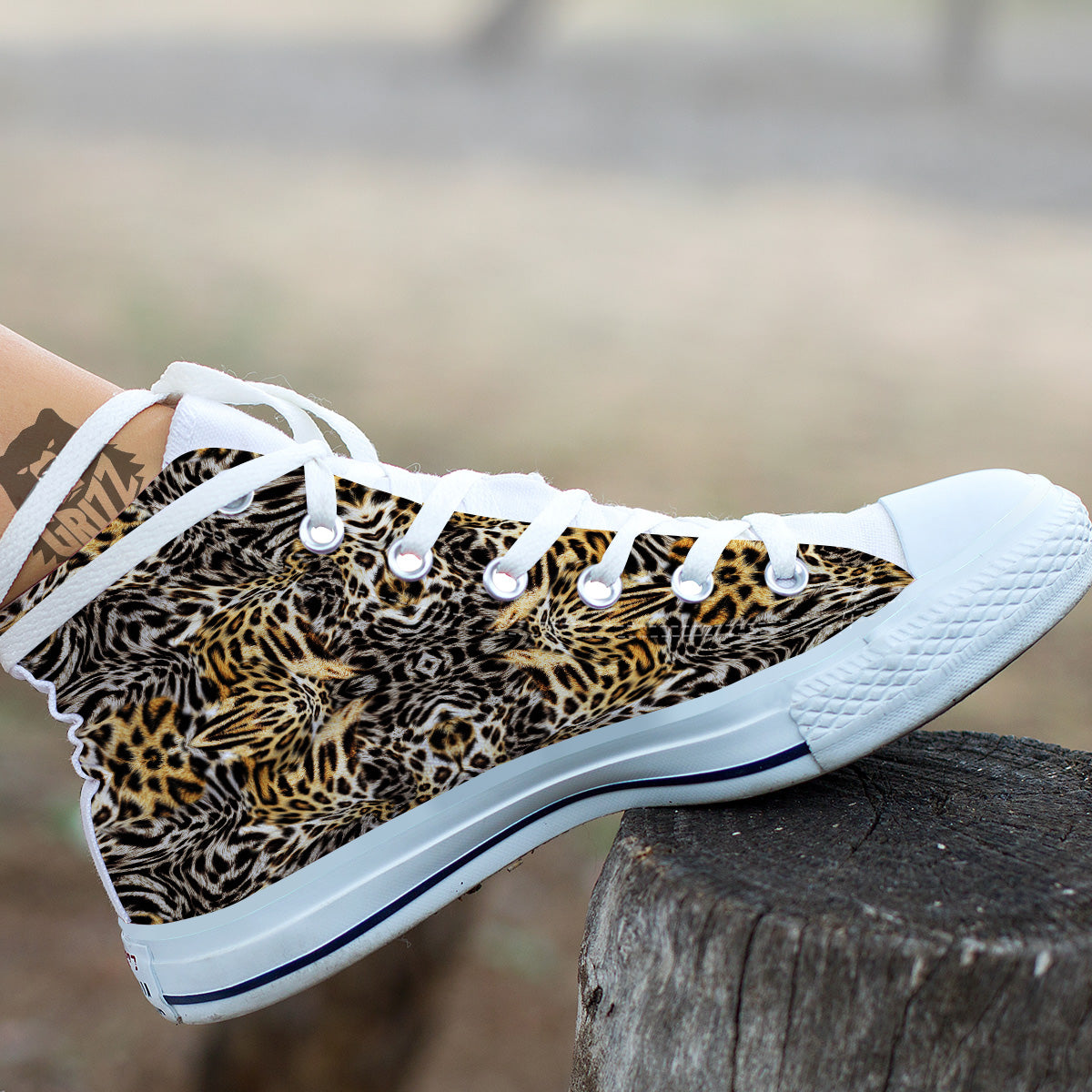 Leopard Skin Texture Print Pattern White High Top Shoes-grizzshop
