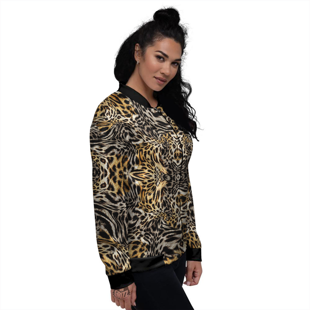 Leopard Skin Texture Print Pattern Women's Bomber Jacket-grizzshop