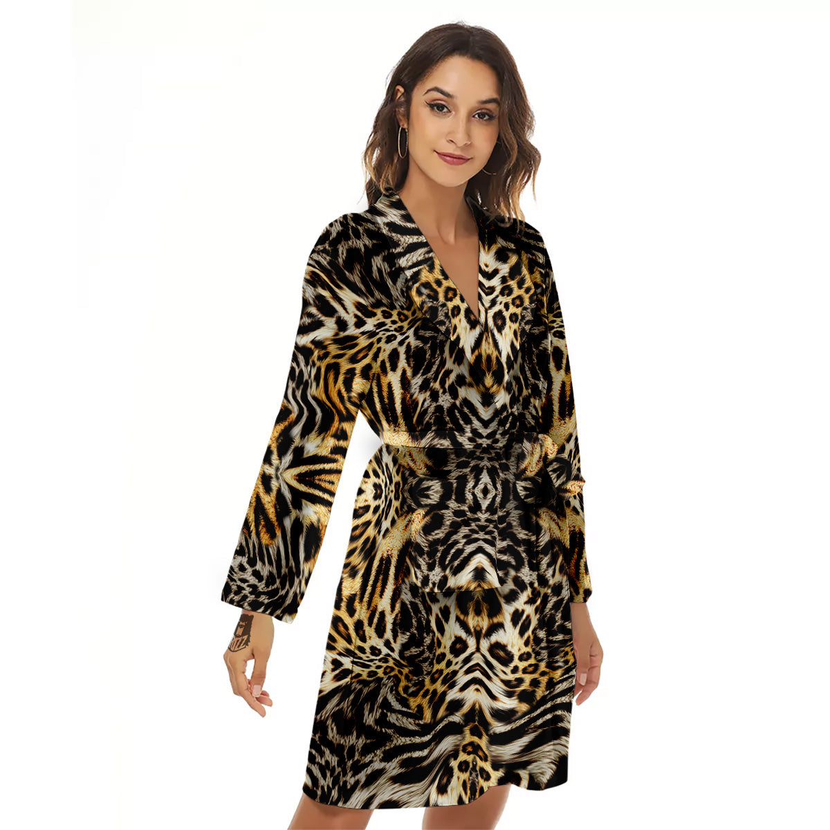 Leopard Skin Texture Print Pattern Women's Robe-grizzshop
