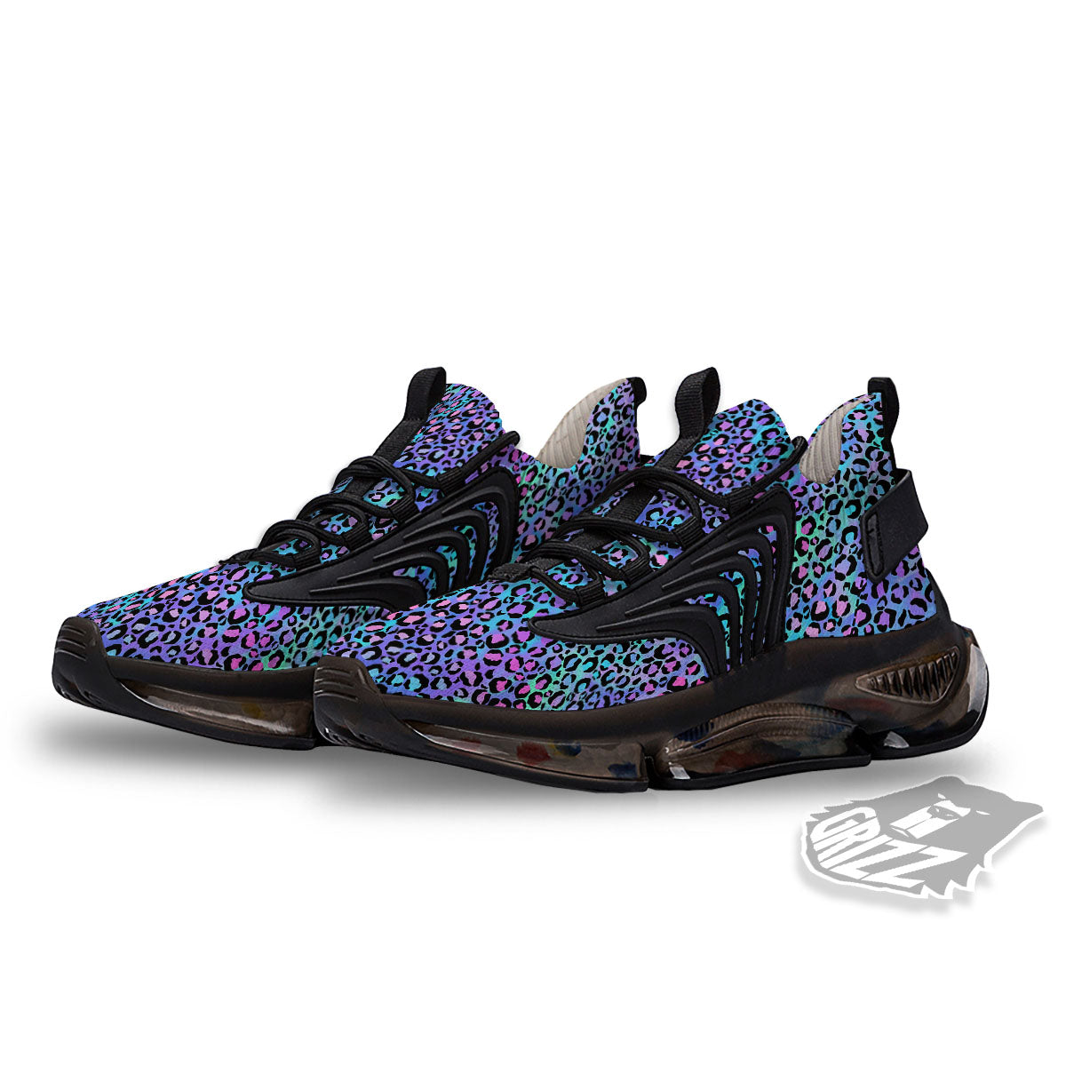 Leopard Teal And Purple Print Pattern Black Gym Shoes-grizzshop