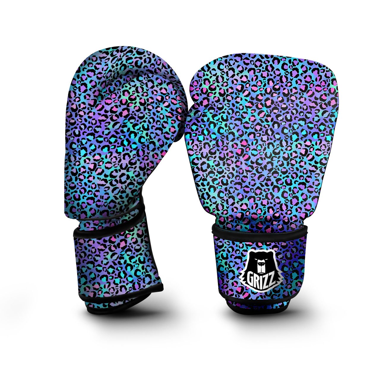 Leopard Teal And Purple Print Pattern Boxing Gloves-grizzshop