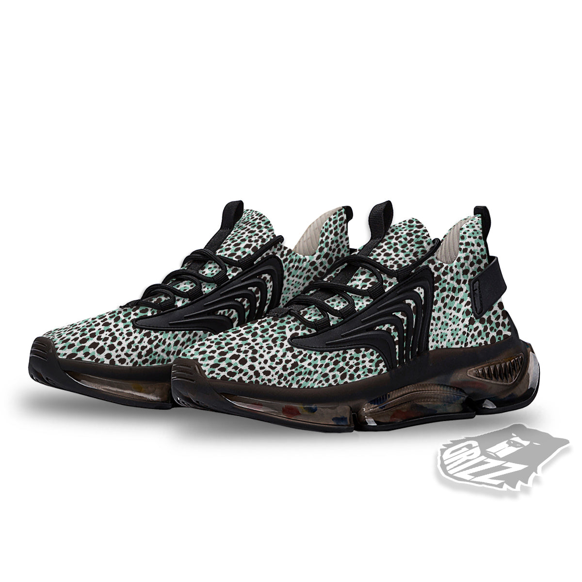 Leopard Teal And White Print Pattern Black Gym Shoes-grizzshop