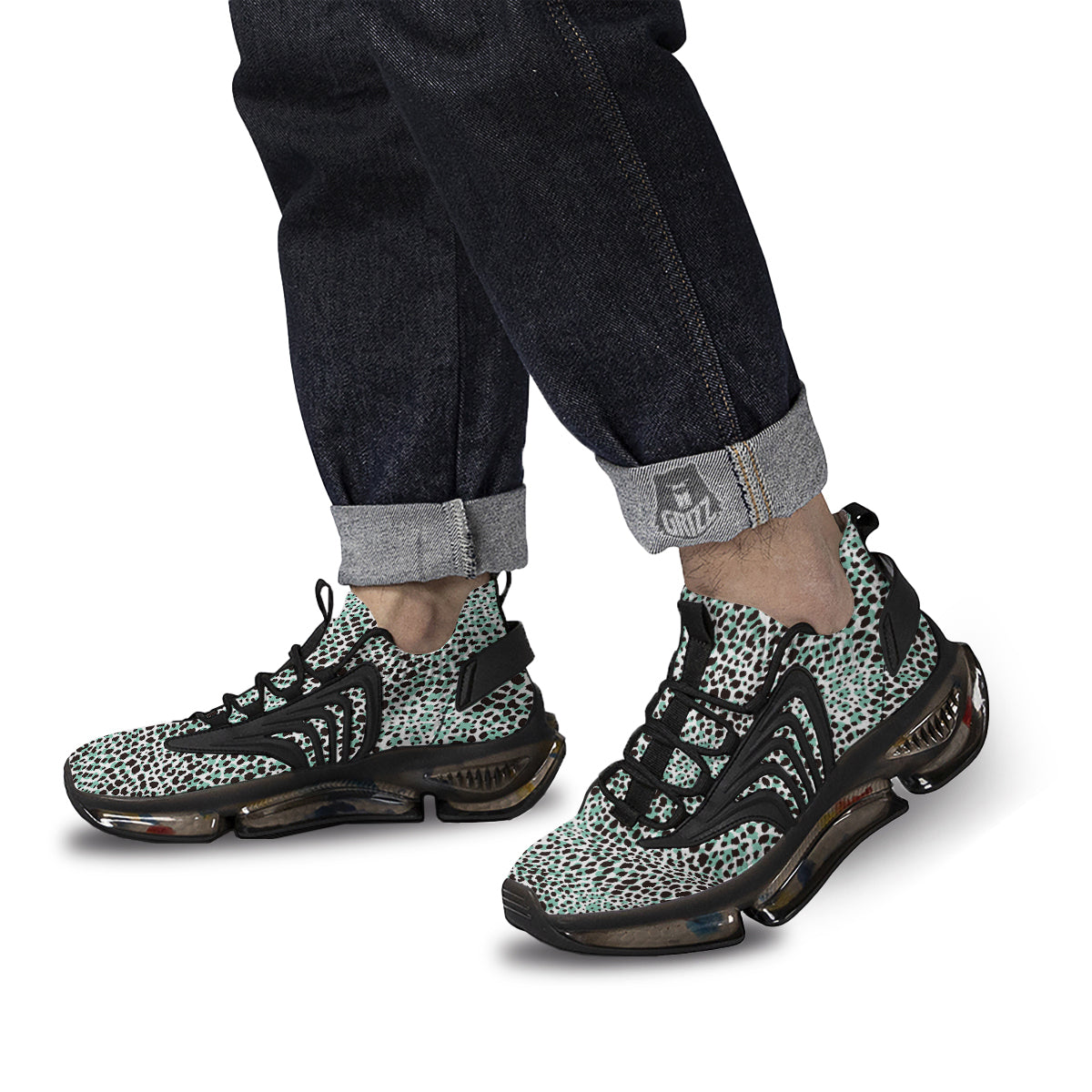 Leopard Teal And White Print Pattern Black Gym Shoes-grizzshop