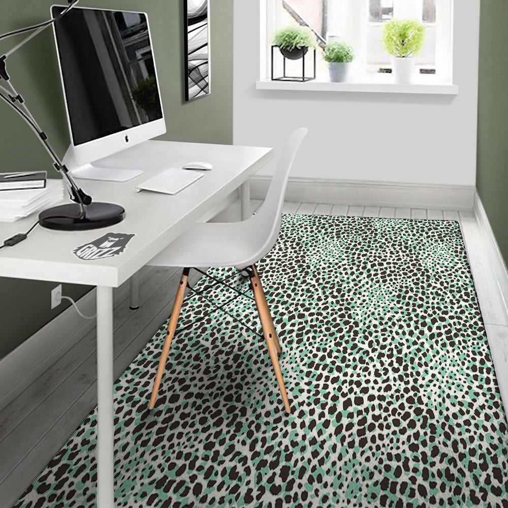 Leopard Teal And White Print Pattern Floor Mat-grizzshop
