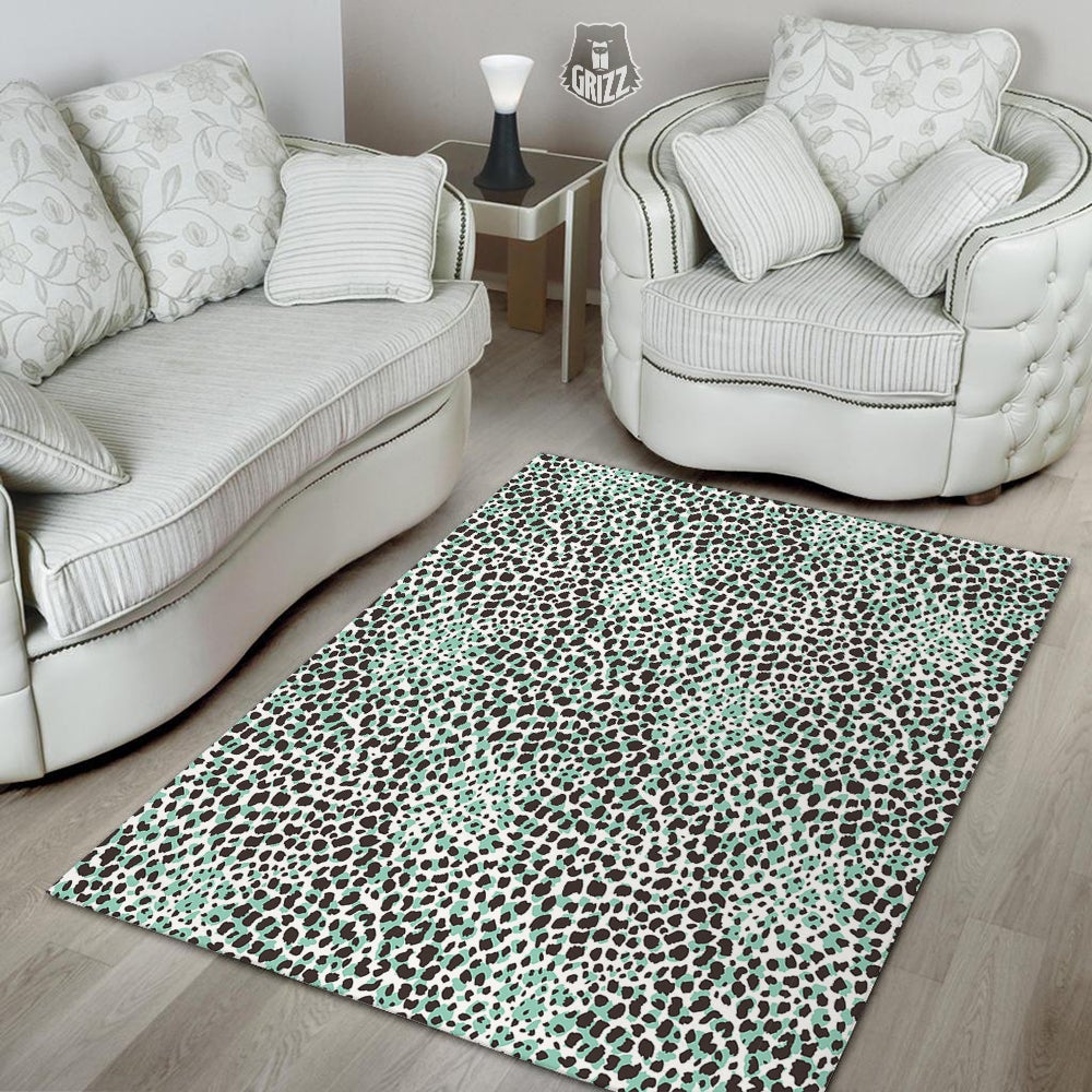 Leopard Teal And White Print Pattern Floor Mat-grizzshop