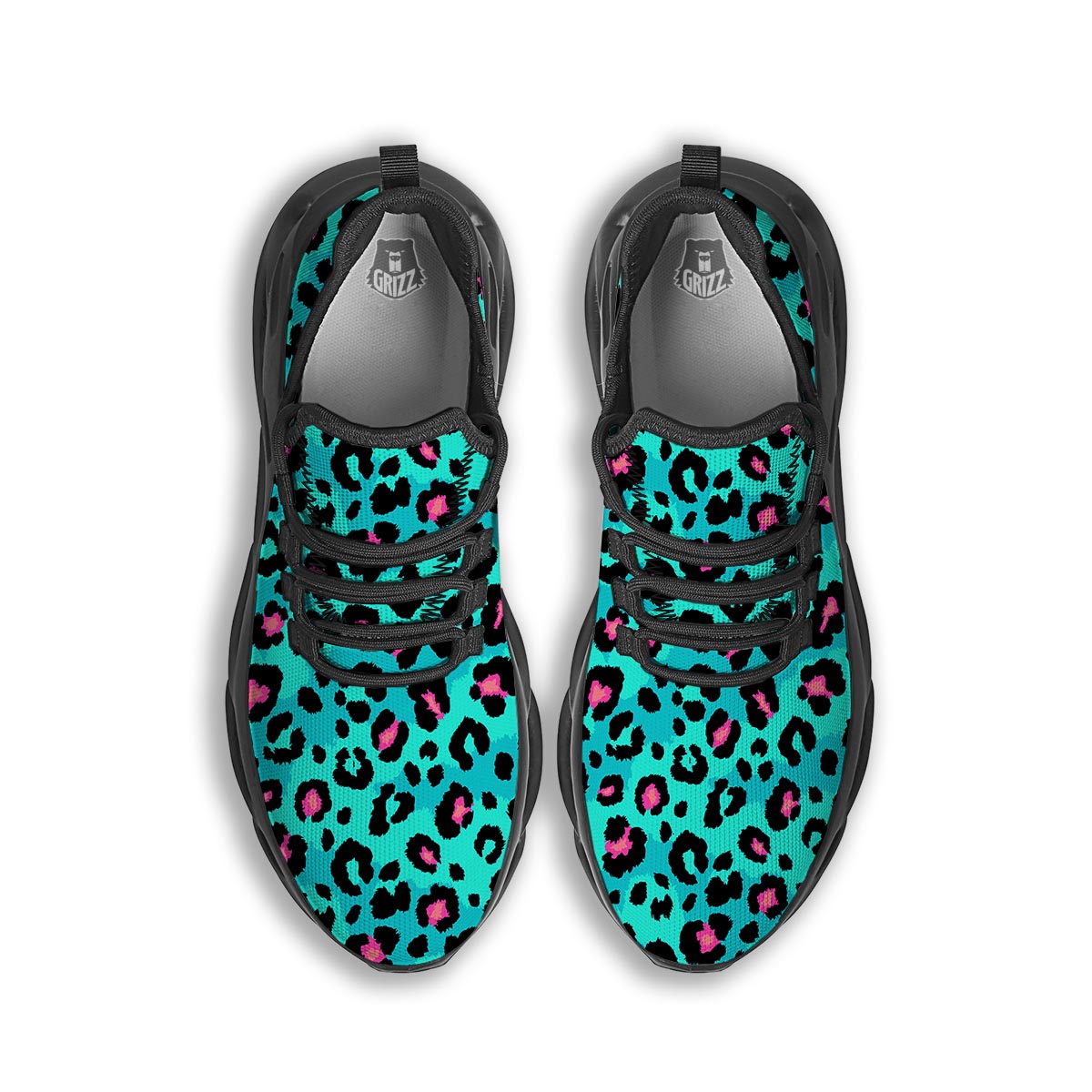 Leopard Teal Print Black Running Shoes-grizzshop