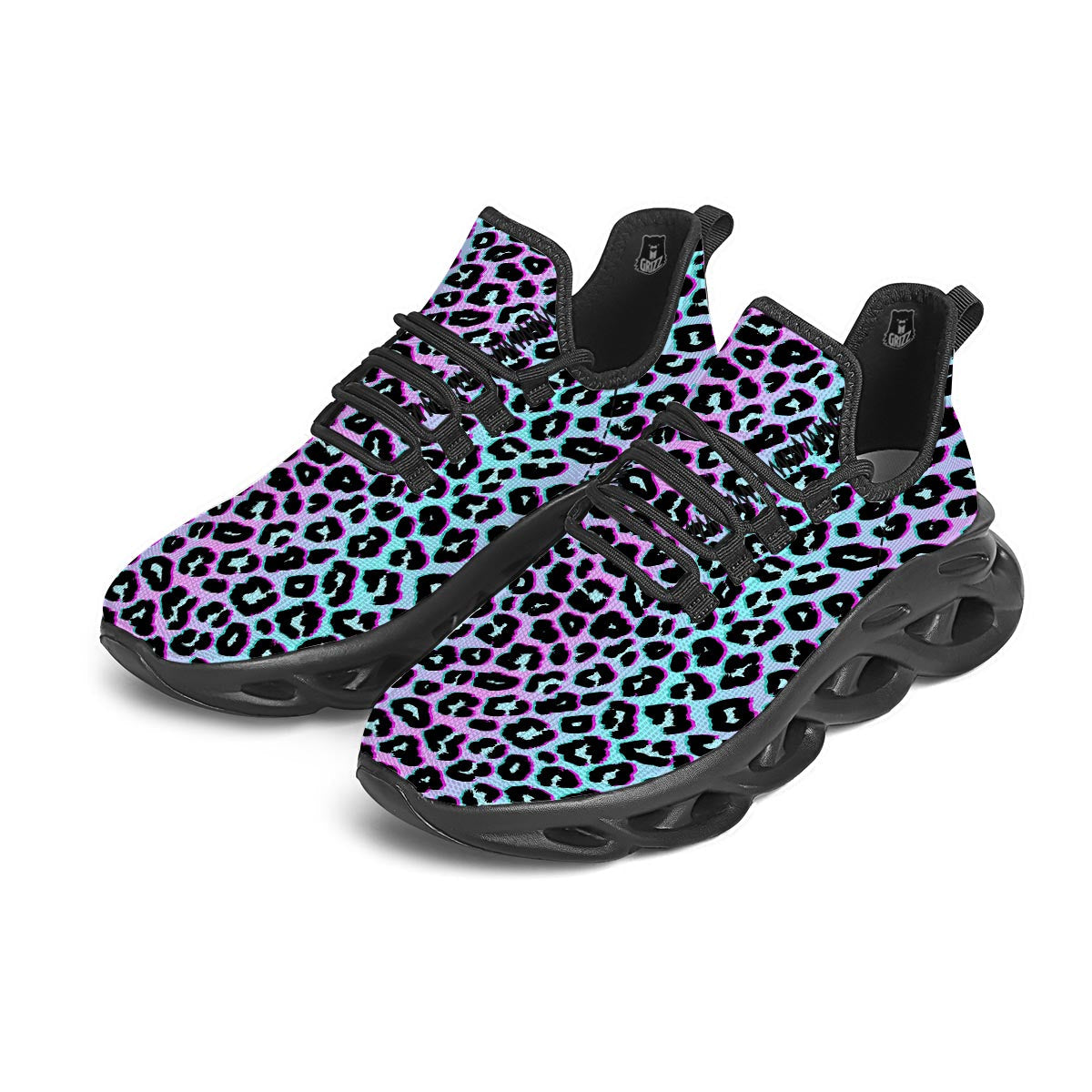 Leopard Trippy Psychedelic Print Pattern Black Running Shoes-grizzshop