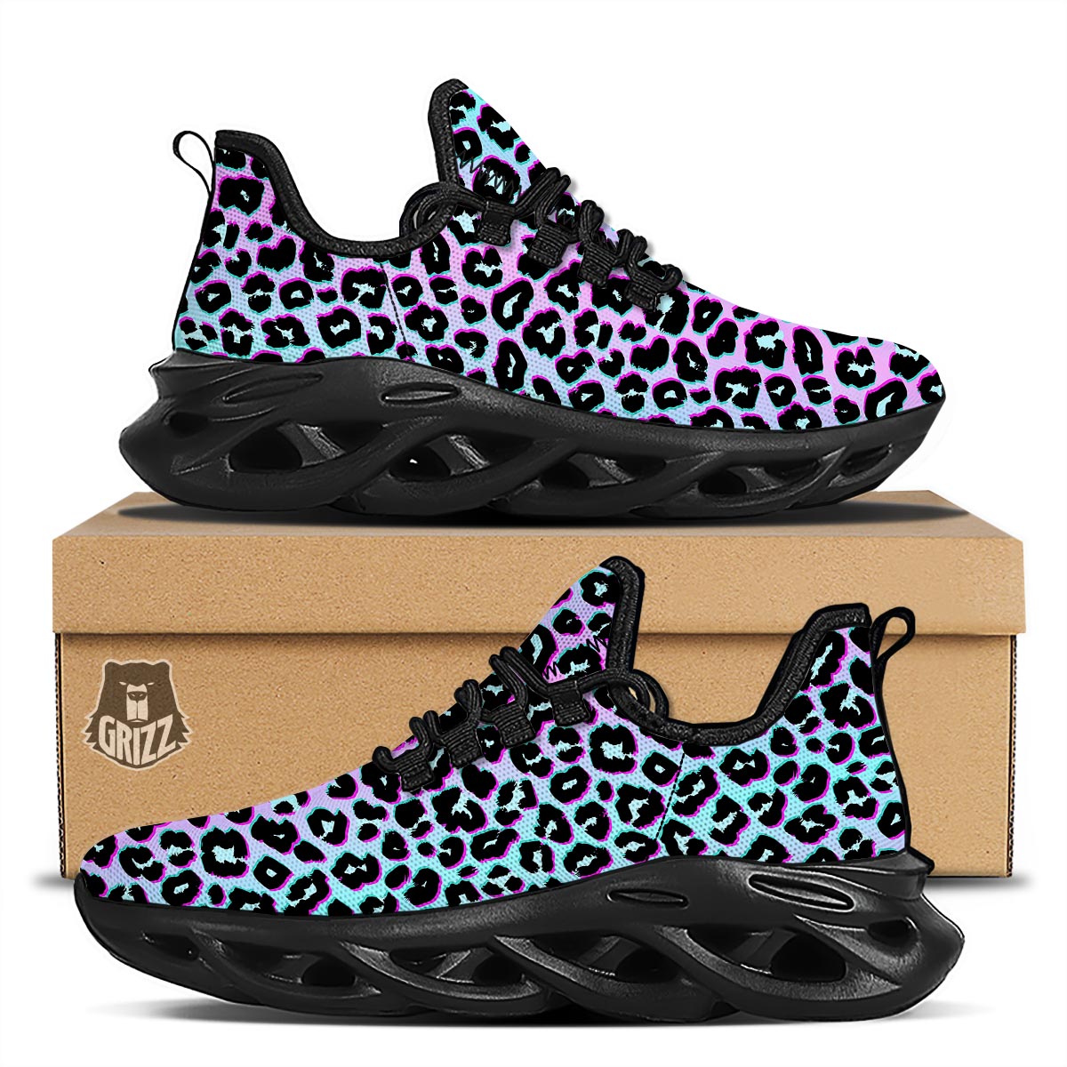 Leopard Trippy Psychedelic Print Pattern Black Running Shoes-grizzshop
