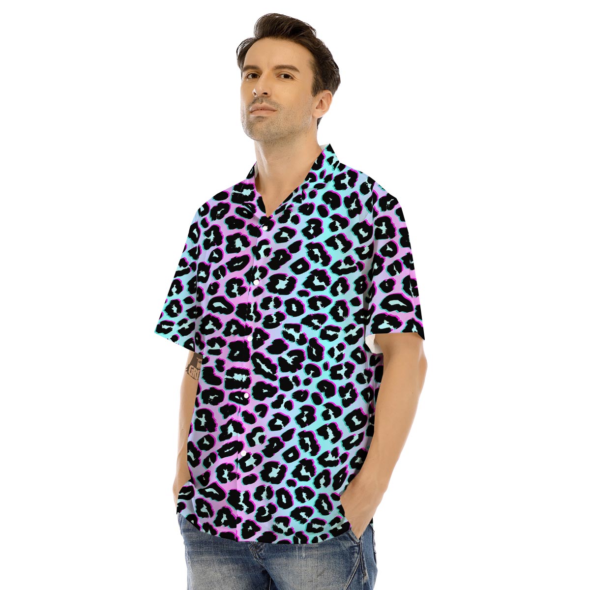 Leopard Trippy Psychedelic Print Pattern Men's Hawaiian Shirt-grizzshop