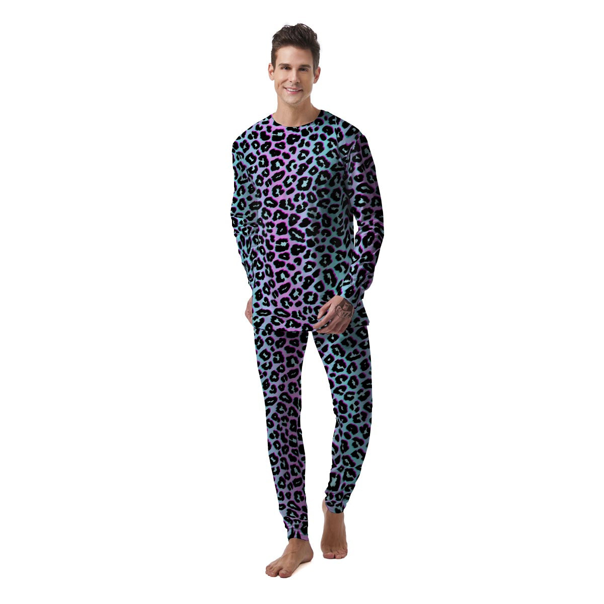 Leopard Trippy Psychedelic Print Pattern Men's Pajamas-grizzshop