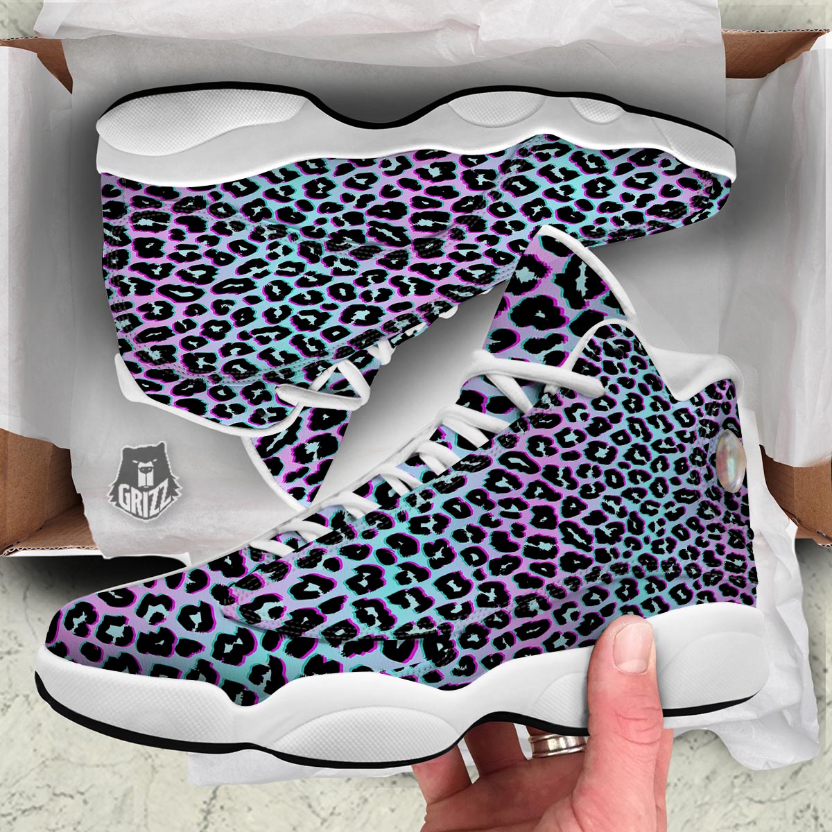 Leopard Trippy Psychedelic Print Pattern White Basketball Shoes-grizzshop