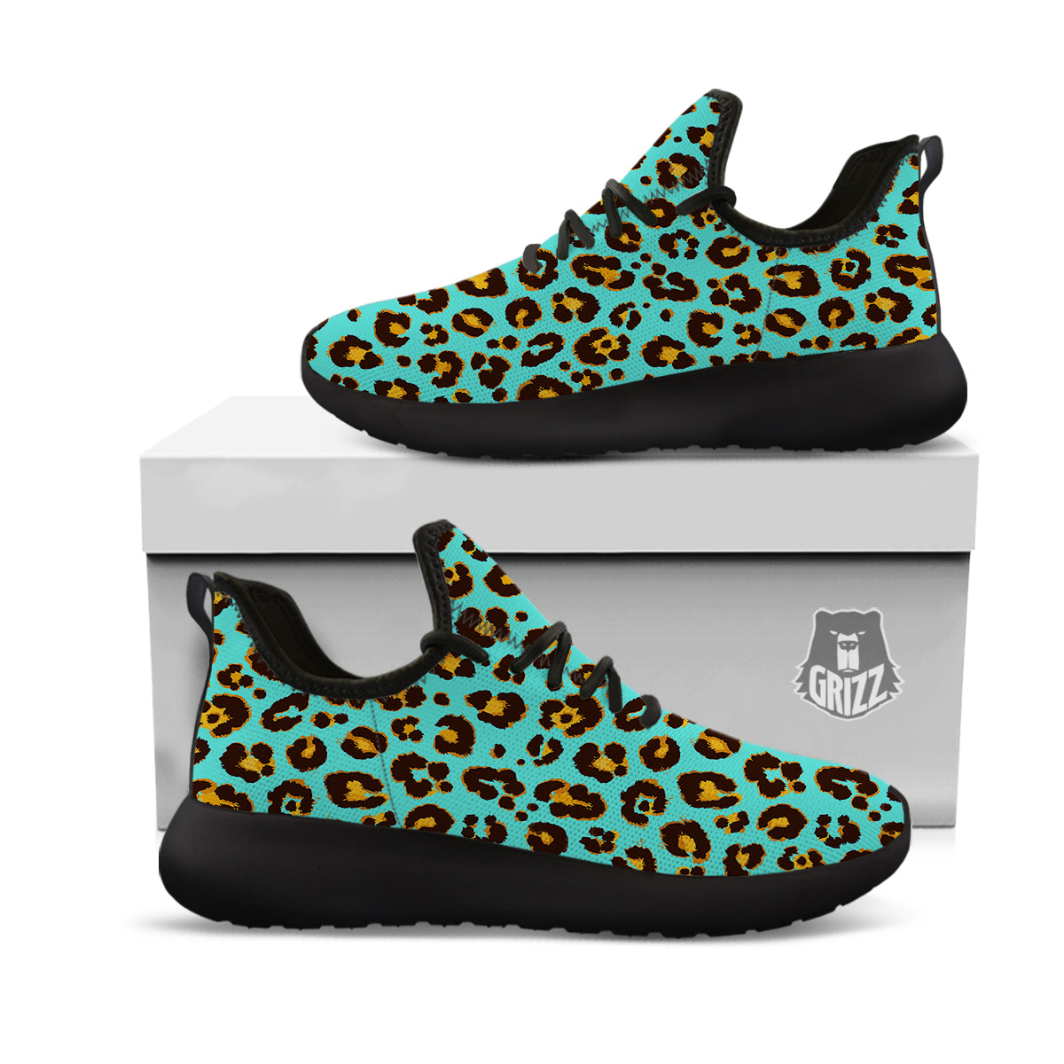 Leopard Turquoise Print Pattern Black Athletic Shoes-grizzshop