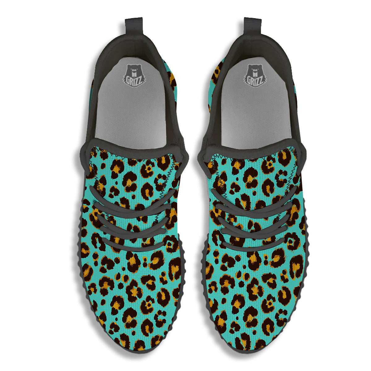 Leopard Turquoise Print Pattern Black Walking Shoes-grizzshop
