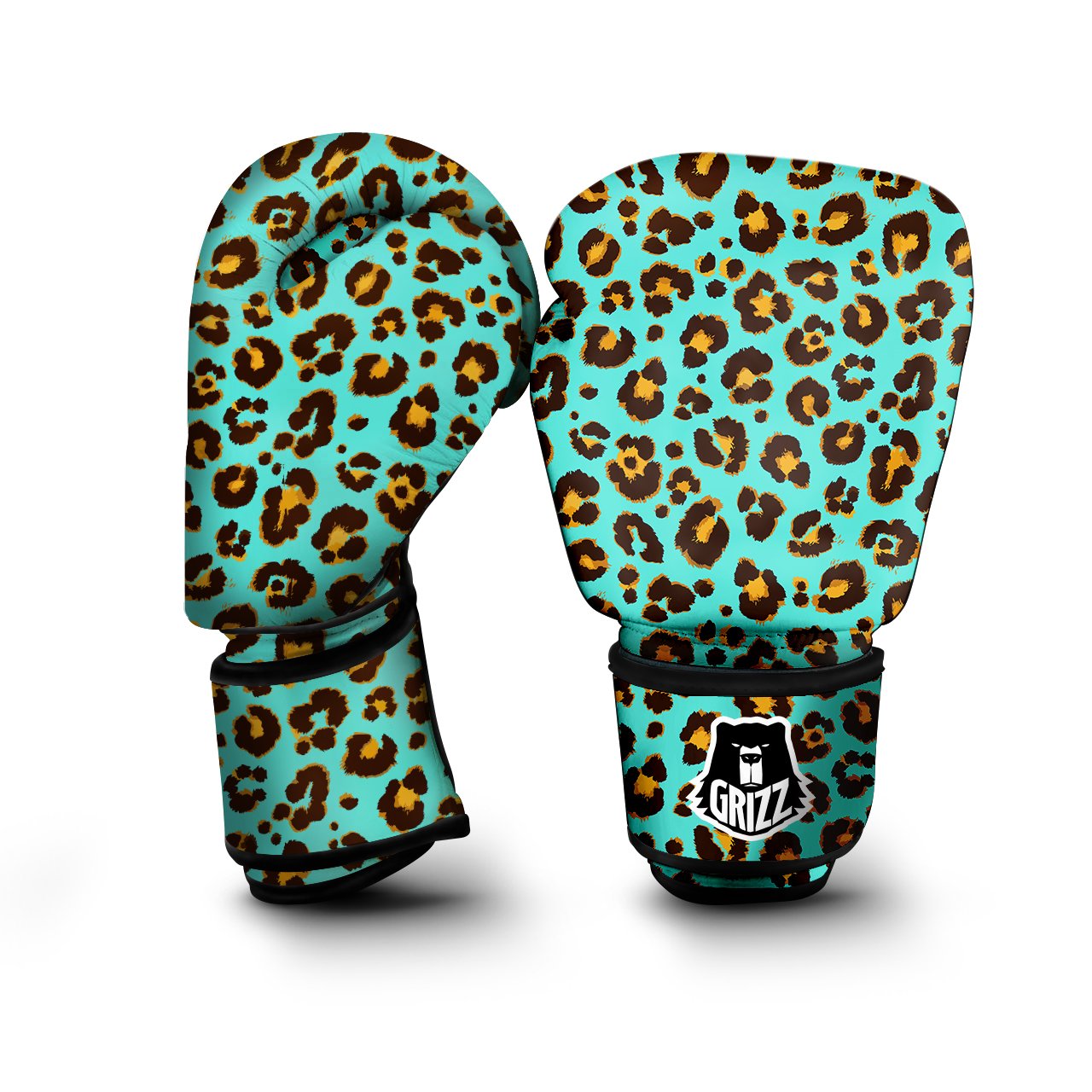 Leopard Turquoise Print Pattern Boxing Gloves-grizzshop