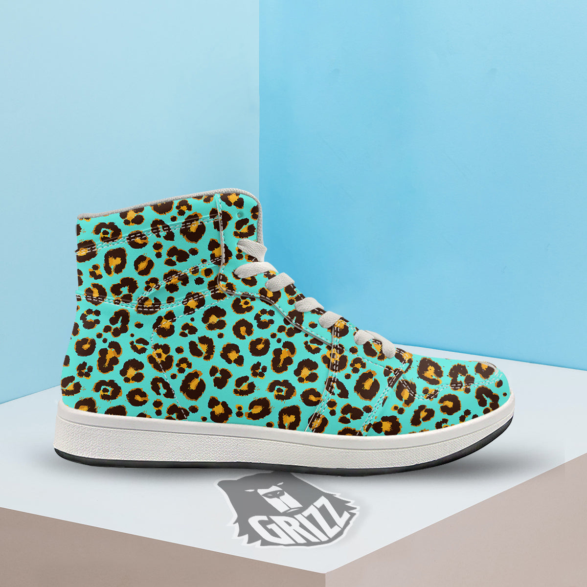 Leopard Turquoise Print Pattern High Top Sneakers-grizzshop