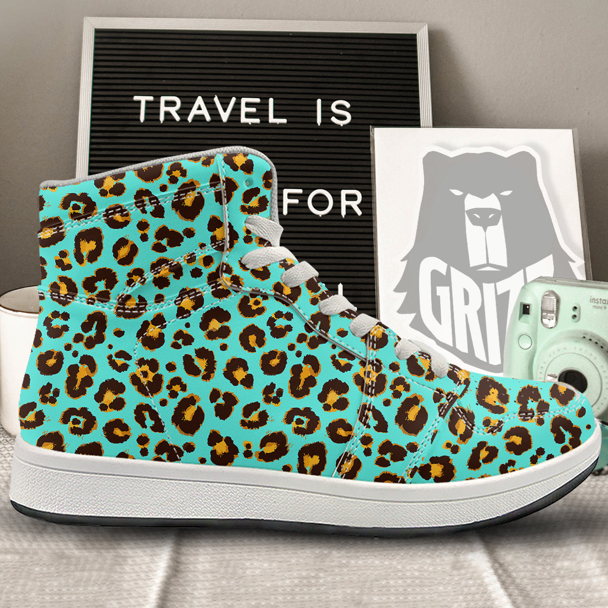 Leopard Turquoise Print Pattern High Top Sneakers-grizzshop