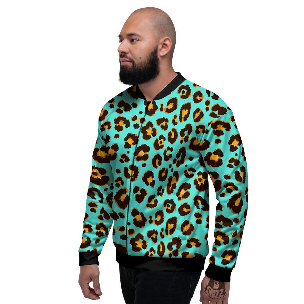 Leopard Turquoise Print Pattern Men's Bomber Jacket-grizzshop