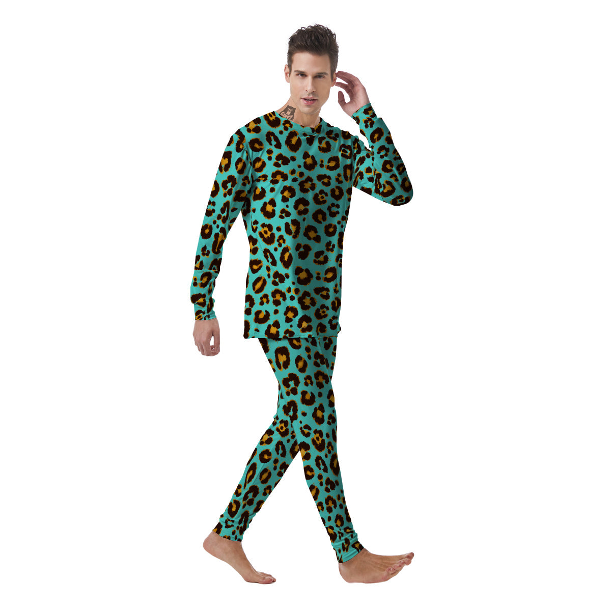 Leopard Turquoise Print Pattern Men's Pajamas-grizzshop