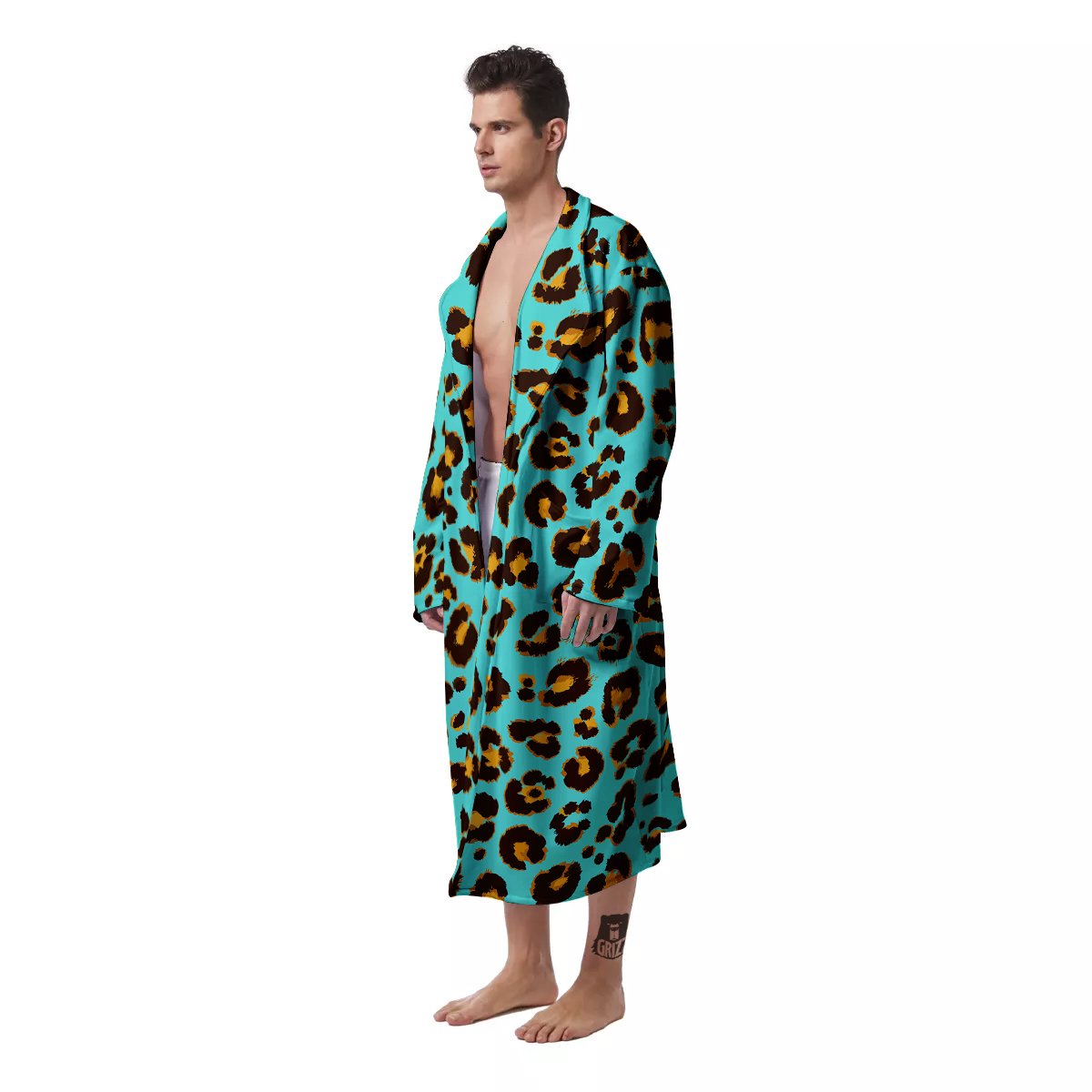 Leopard Turquoise Print Pattern Men's Robe-grizzshop