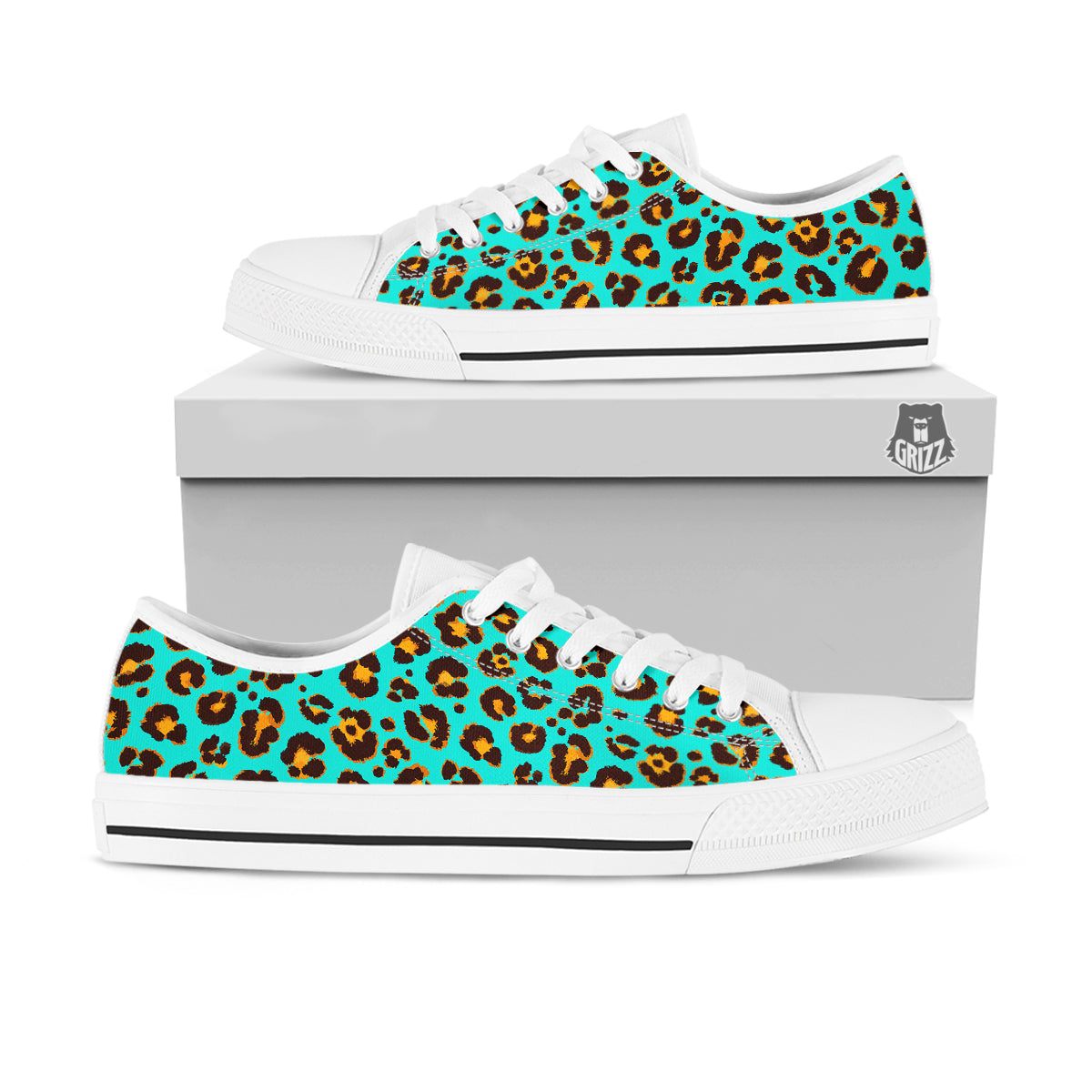 Leopard Turquoise Print Pattern White Low Top Shoes-grizzshop
