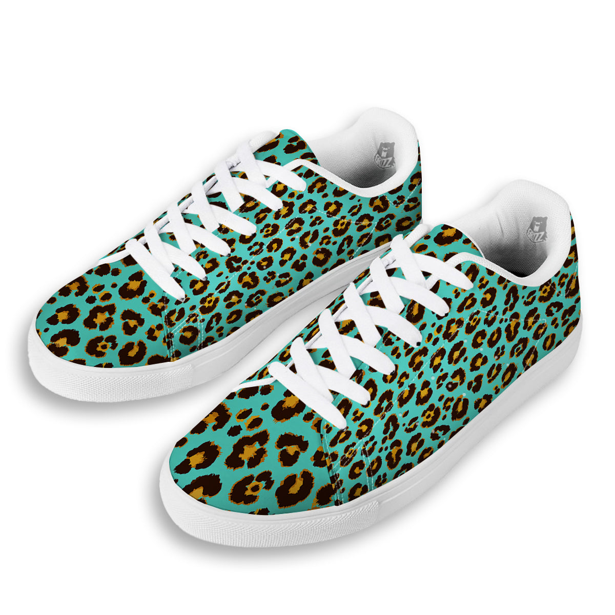 Leopard Turquoise Print Pattern White Low Top Sneakers-grizzshop