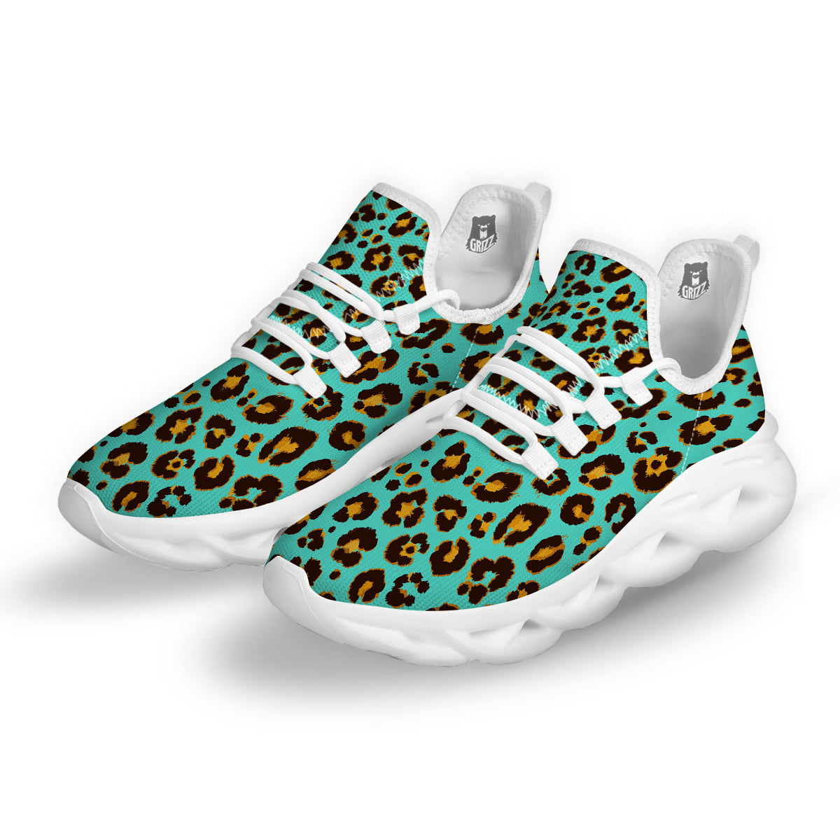 Leopard Turquoise Print Pattern White Running Shoes-grizzshop