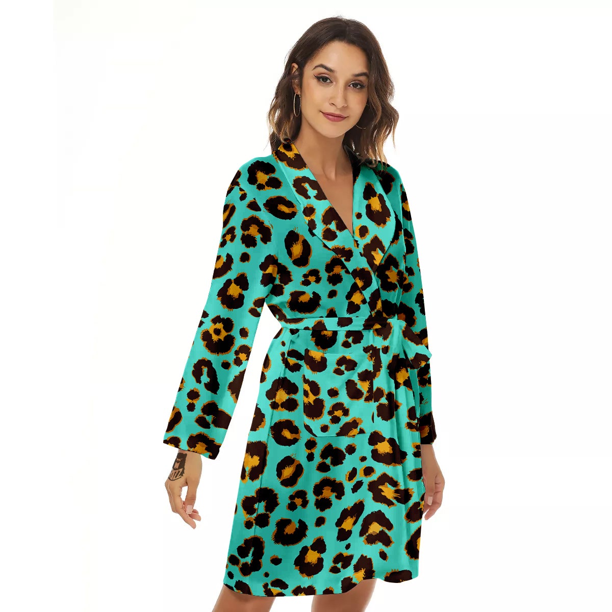 Leopard Turquoise Print Pattern Women's Robe-grizzshop