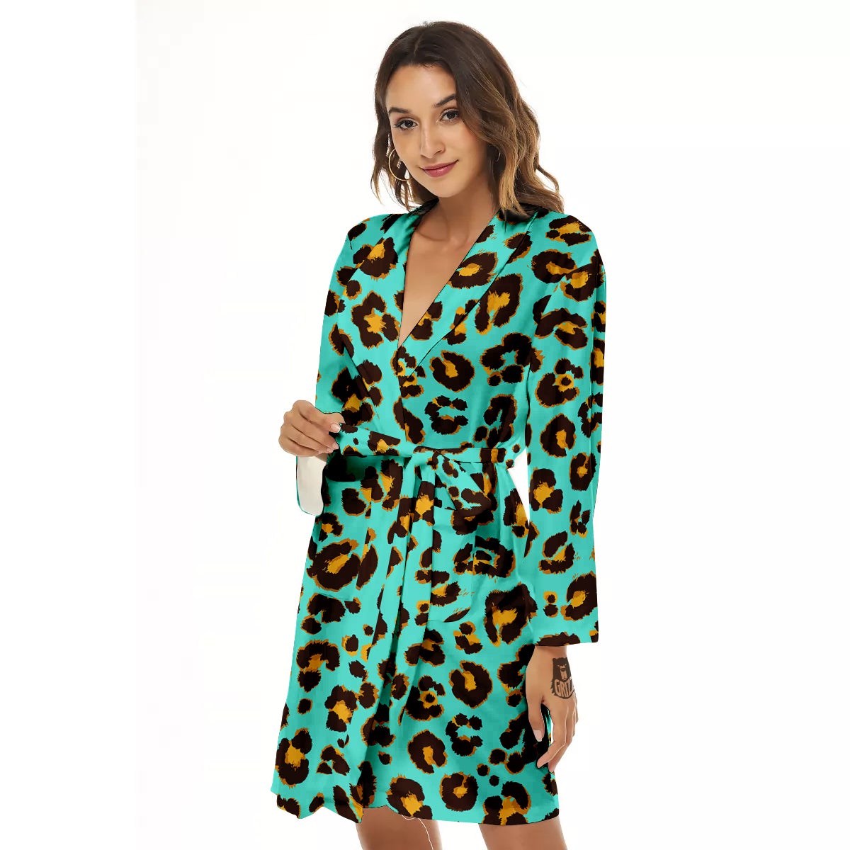 Leopard Turquoise Print Pattern Women's Robe-grizzshop