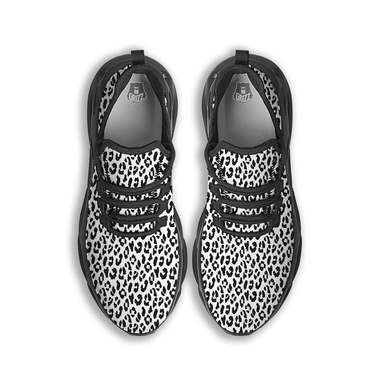 Leopard White Print Pattern Black Running Shoes-grizzshop