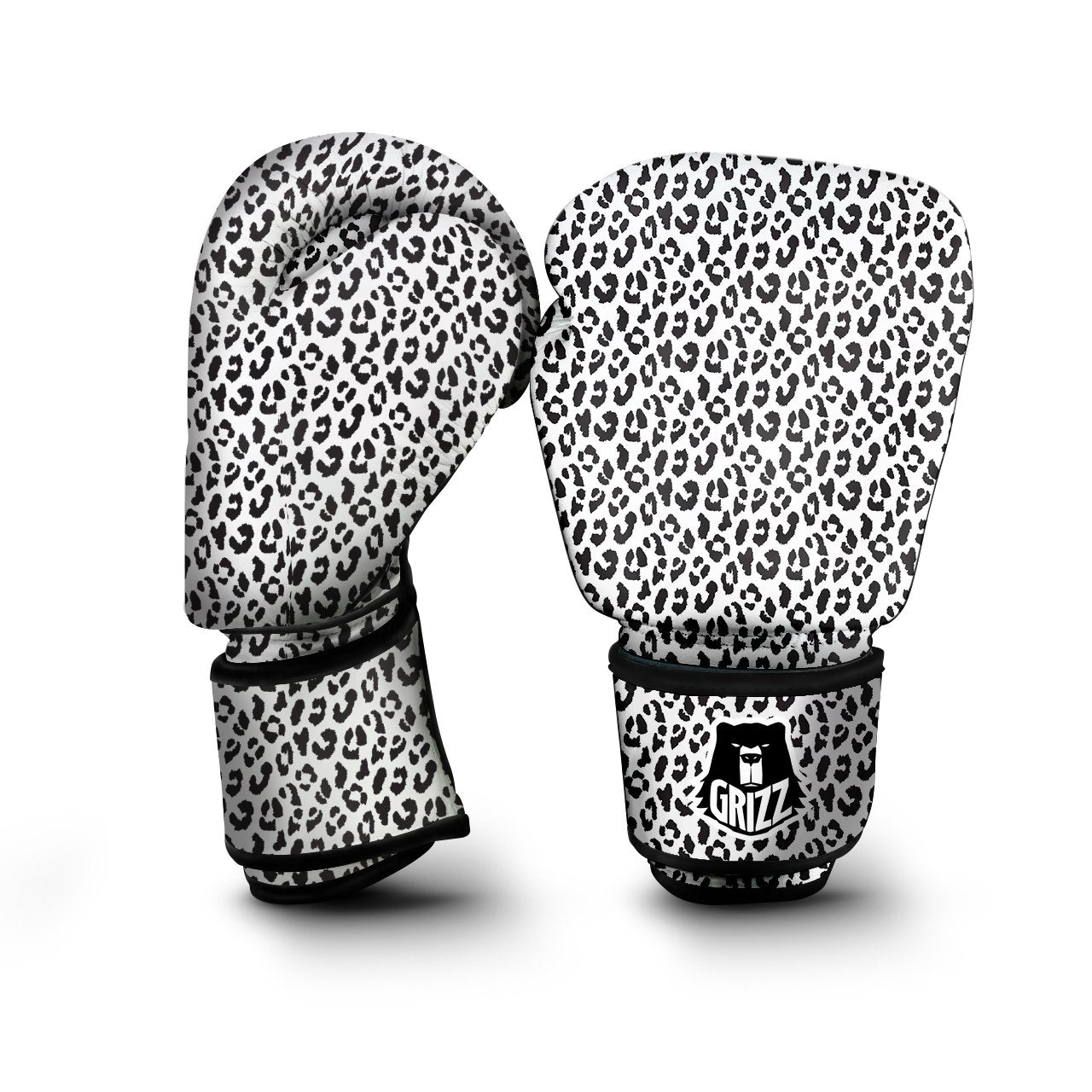 Leopard White Print Pattern Boxing Gloves-grizzshop