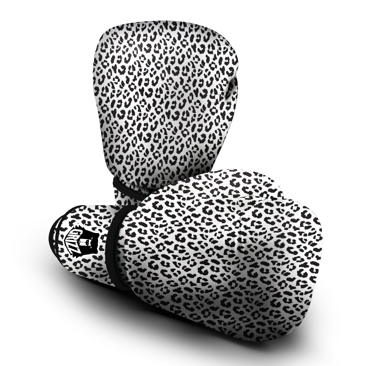 Leopard White Print Pattern Boxing Gloves-grizzshop