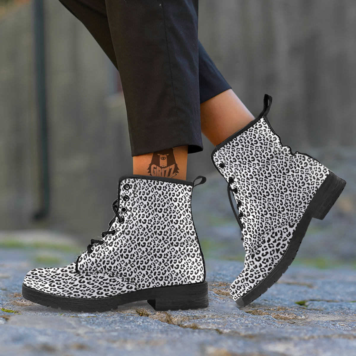 Leopard White Print Pattern Leather Boots-grizzshop