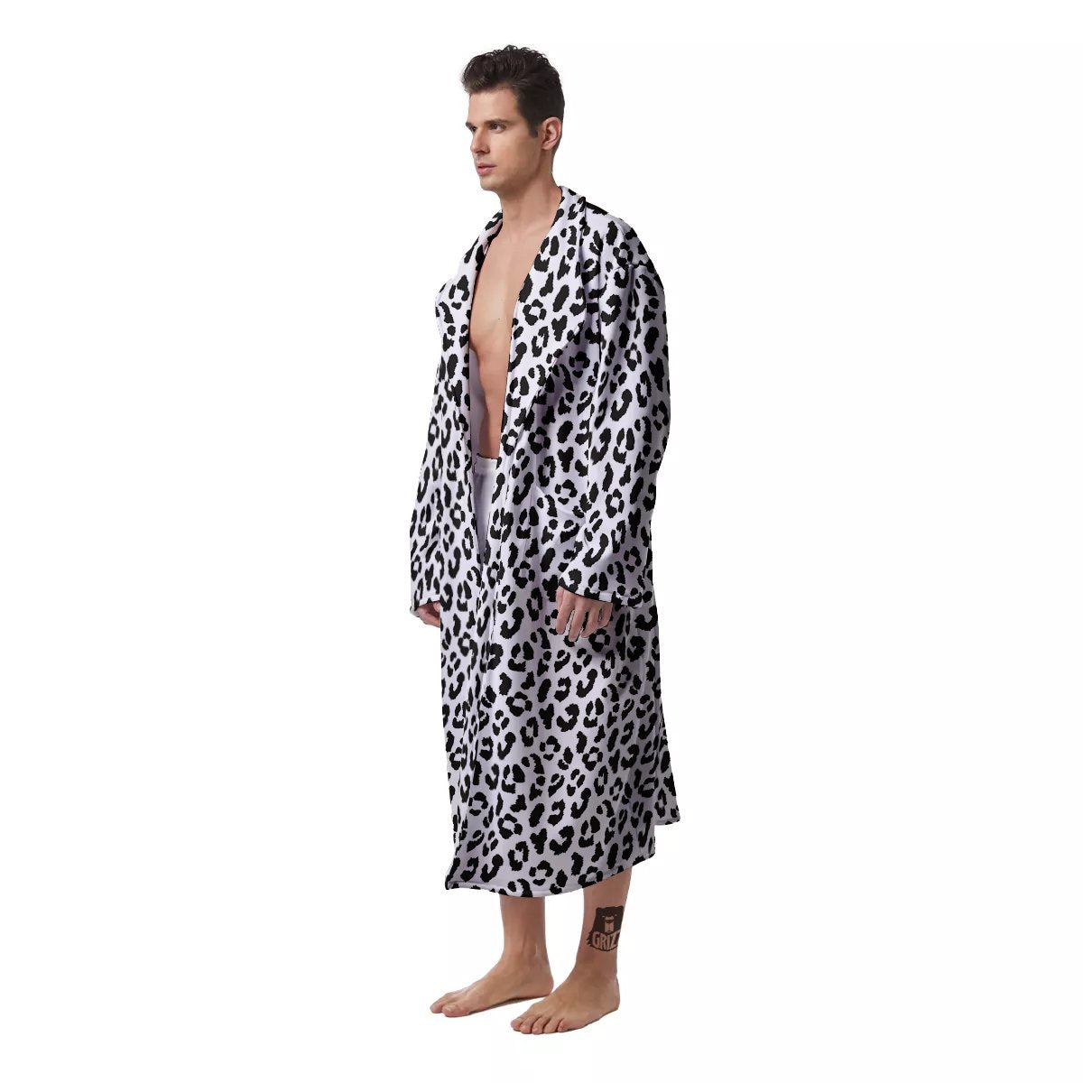 Leopard White Print Pattern Men's Robe-grizzshop
