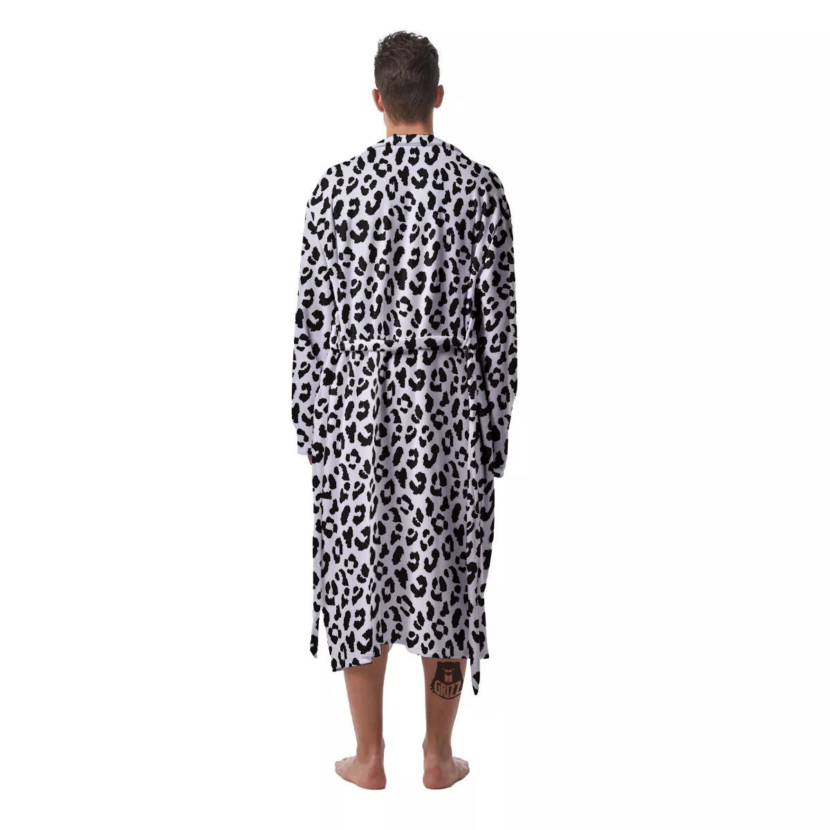 Leopard White Print Pattern Men's Robe-grizzshop