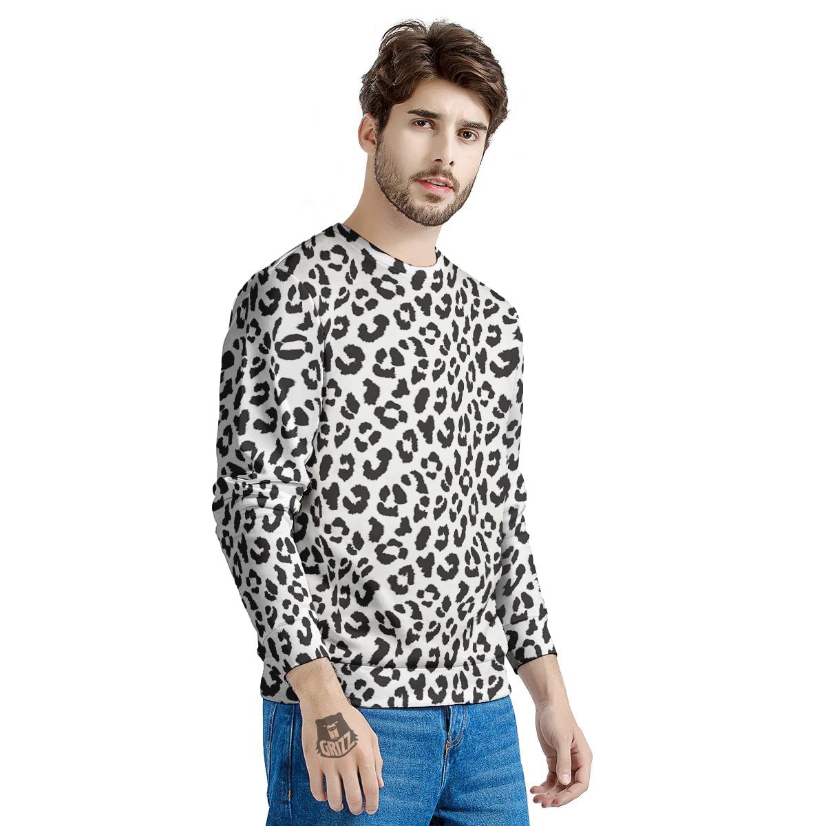 Leopard White Print Pattern Men's Sweatshirt-grizzshop