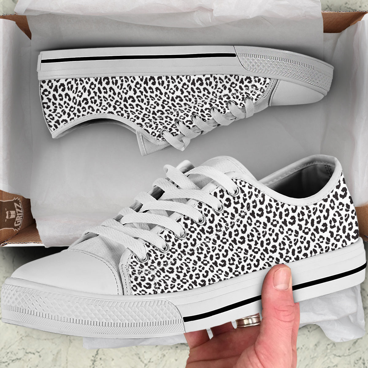 Leopard White Print Pattern White Low Top Shoes-grizzshop
